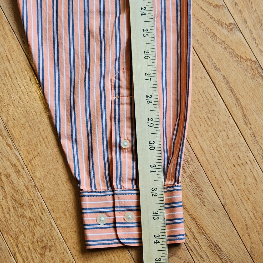 Cutter & Buck Men’s XL Button‑Down Shirt Salmon Peach Pinstripe Classic Fit - Picture 8 of 10